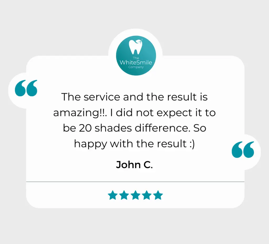 Five star client review for The White Smile Company Christchurch teeth whitening
